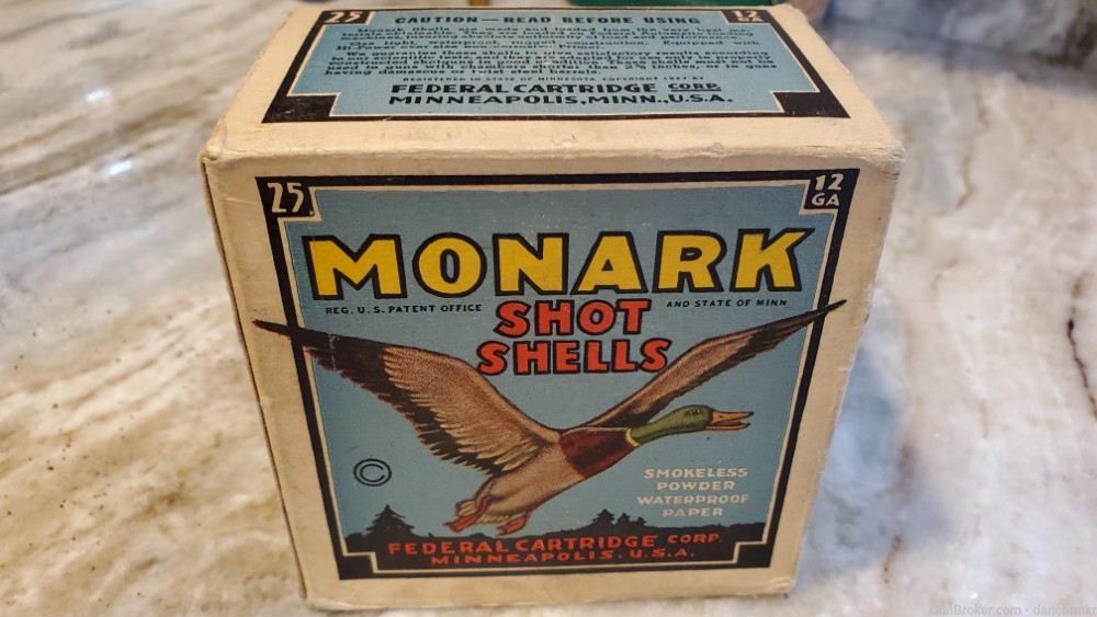 Federal Monarch Paper Shotshells - full box of 25 #4's 12 Gauge flying duck-img-0
