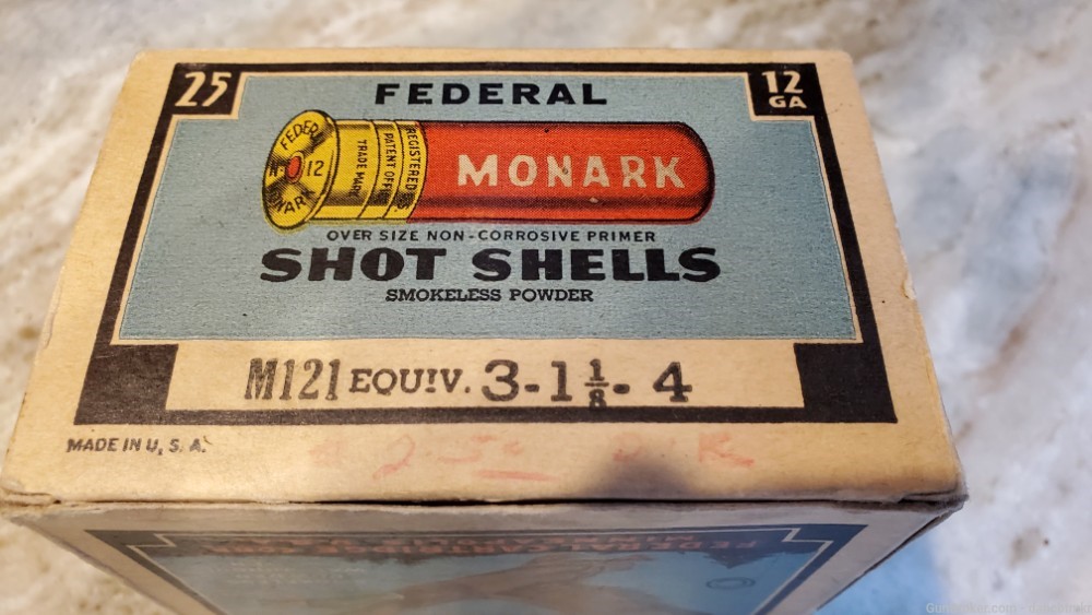 Federal Monarch Paper Shotshells - full box of 25 #4's 12 Gauge flying duck-img-1