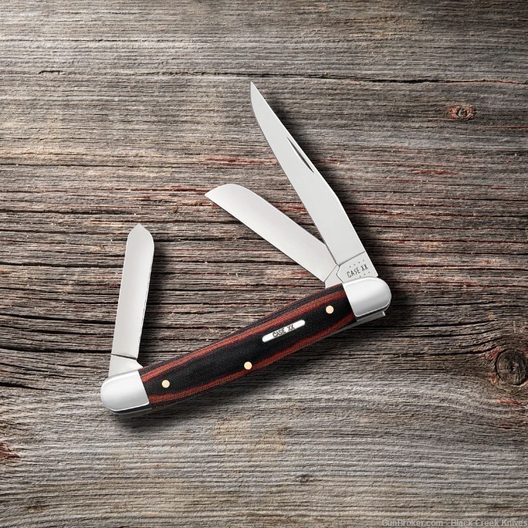 Case 27853 Medium Stockman Pocket Knife Red/Black Micarta Handle SS Blades-img-1