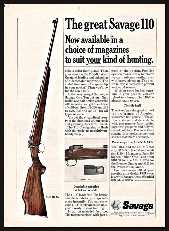 1966 SAVAGE Model 110-MC Rifle PRINT AD-img-0