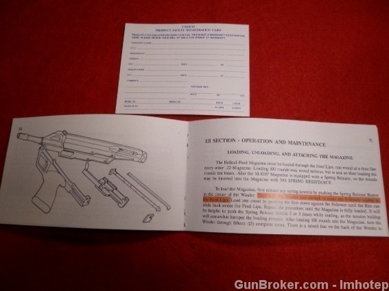 Calico M-100 Pistol Owner's Manual .22 LR Bitcoin-img-2