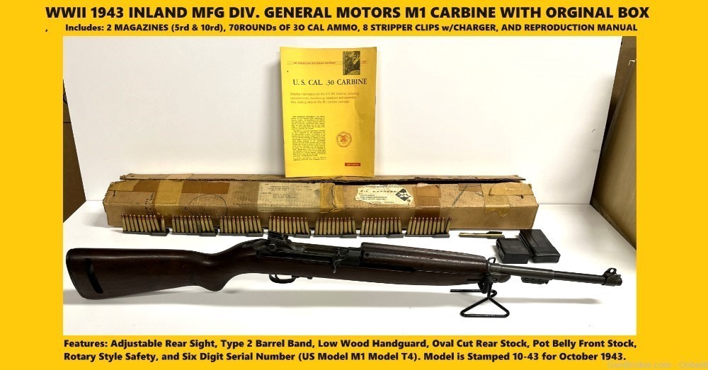 RARE 1943 Inland General Motors US, SG Receiver, M1 Carbine w/Original Box -img-0