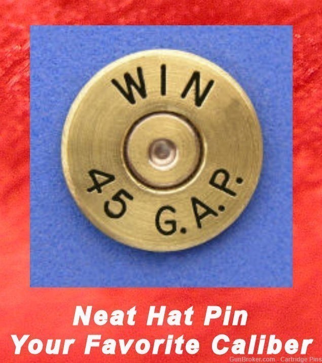 Winchester WIN 45 G.A.P.  Brass Cartridge Hat Pin  Tie Tac  Ammo Bullet-img-0