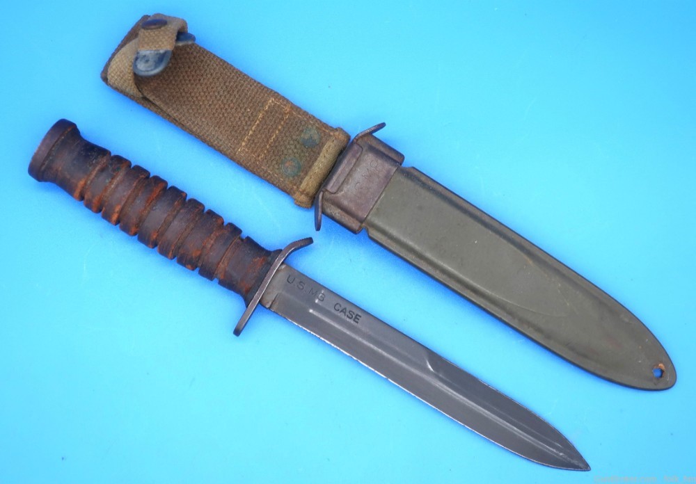 WW2 Case M3 Trench Knife w/M8 Scabbard Blade Marked Named -img-0