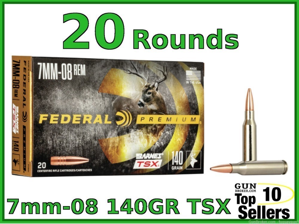 Federal 7mm-08 140 gr Barnes TSX Bullet Hollow Point Ammo P708C 20ct Box -img-0