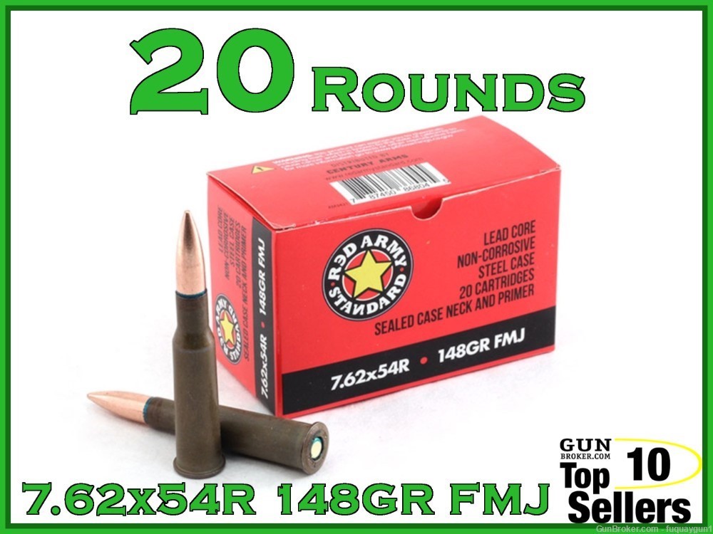 Red Army Standard 7.62x54R 148 gr FMJ Steel Case Non-Corrosive 20rd Box-img-0