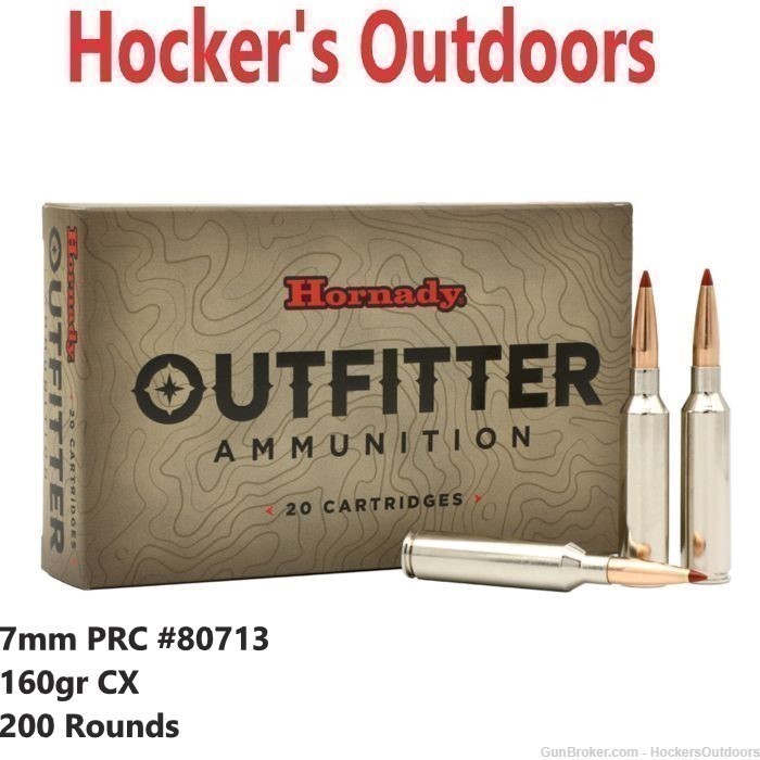 200 Rounds Hornady Outfitter 7mm PRC 160gr Ammunition w/CX Bullet 80713-img-0