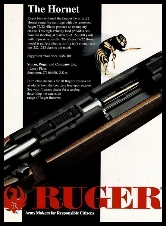 1994 RUGER 77/22 Rifle Fires Hornet Centerfire Cartridge Great-Looking AD-img-0