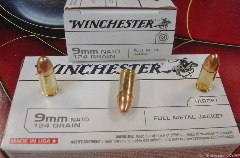100 Winchester 9mm USA 124 gr FMJ 9 mm NEW Ammunition-img-1
