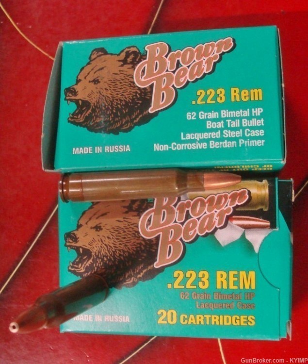 200 Brown Bear .223 BTHP 62 gr Factory NEW Russian HOLLOW POINT ammo BANNED-img-0