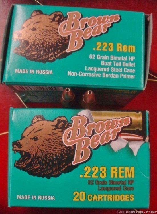 200 Brown Bear .223 BTHP 62 gr Factory NEW Russian HOLLOW POINT ammo BANNED-img-2