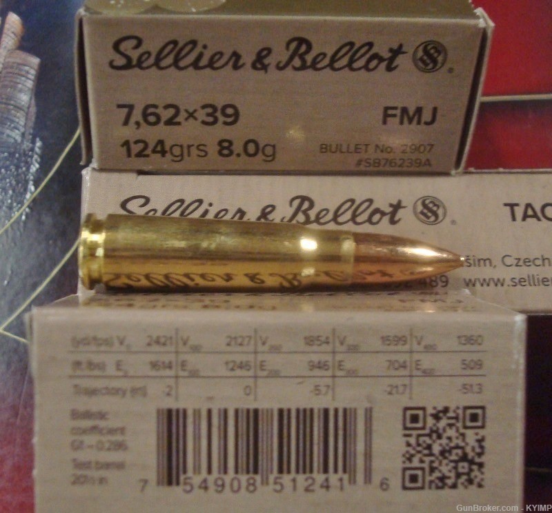 500 Sellier & Bellot 762x39 FMJ 124 gr Factory NEW BRASS ammo SB76239A-img-2
