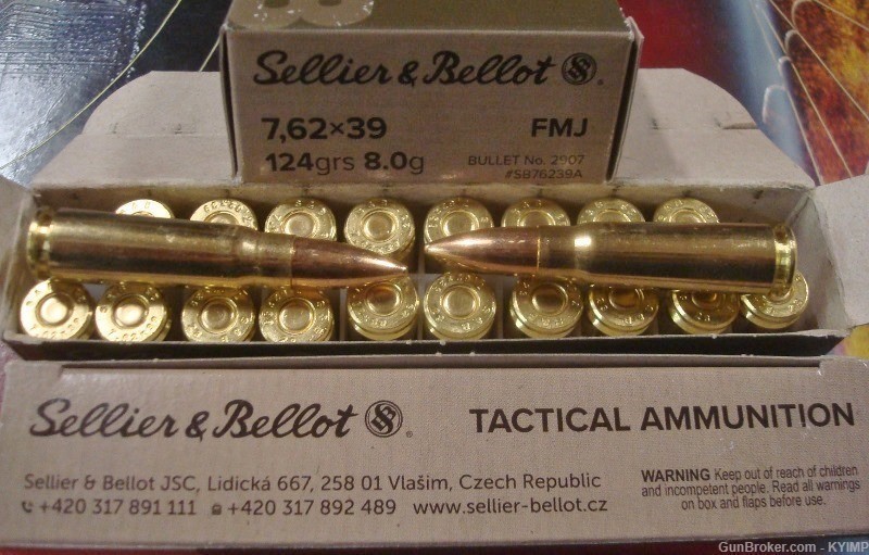 500 Sellier & Bellot 762x39 FMJ 124 gr Factory NEW BRASS ammo SB76239A-img-0