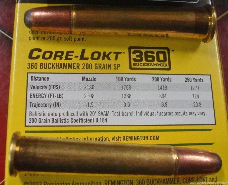 100 Remington 360 BUCKHAMMER Core Lokt NEW 200 gr SP new ammo R360BH2-img-2