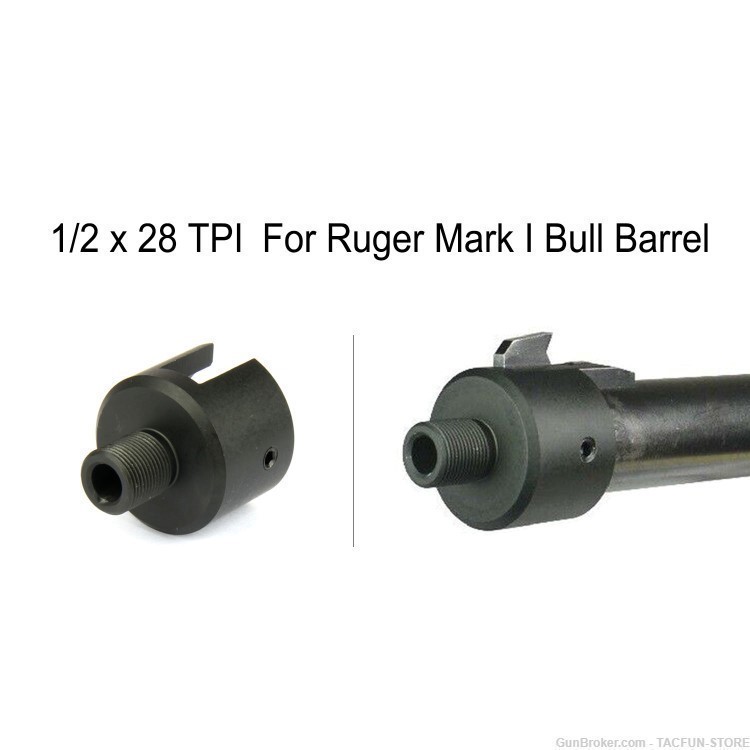 TACFUN Ruger .22 Mark I Bull Barrel Adapter 1/2x28 TPI + Thread Protector-img-1