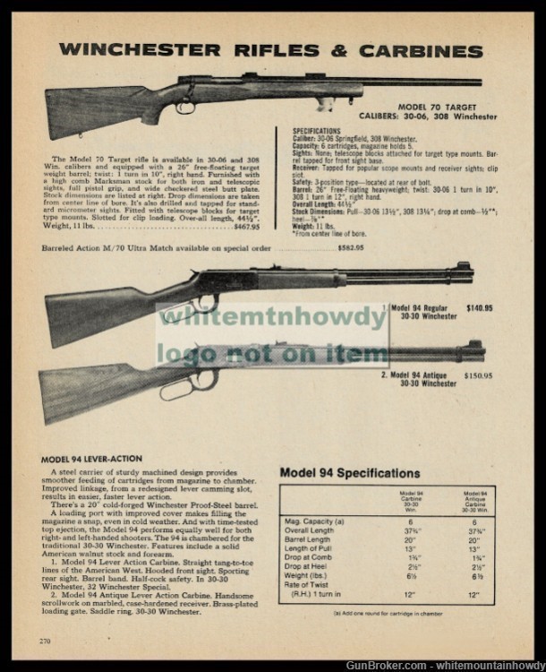 1979 WINCHESTER 70 Target 94 Regular & Antique Rifle Carbine AD-img-0