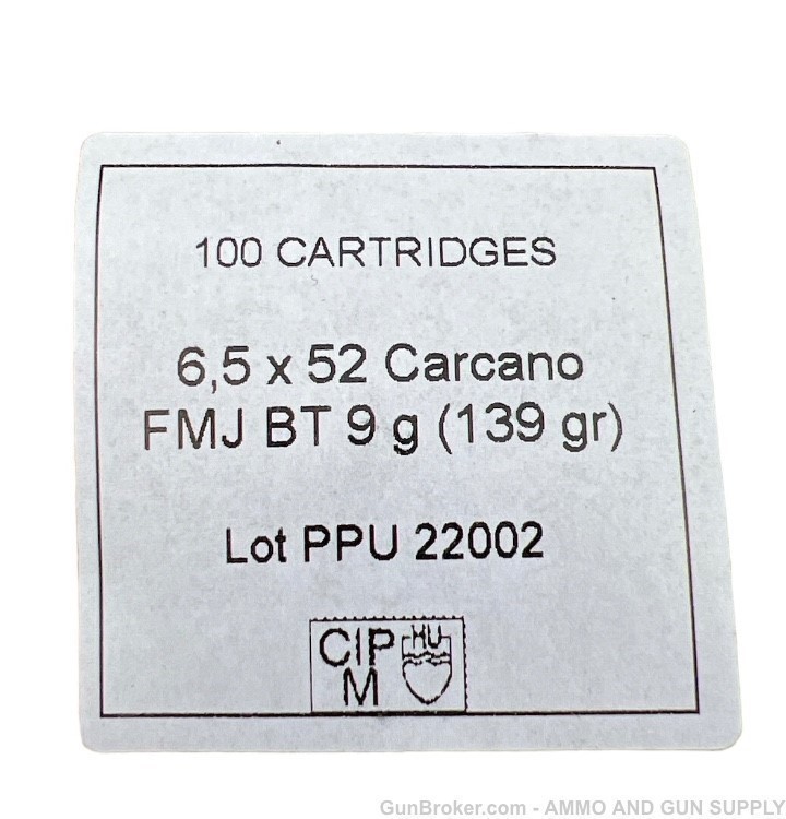 PPU 6.5x52 CARCANO  139 GRAIN FM-BT  100 RNDS -  1 PACK AMMO-PENNY START-img-1