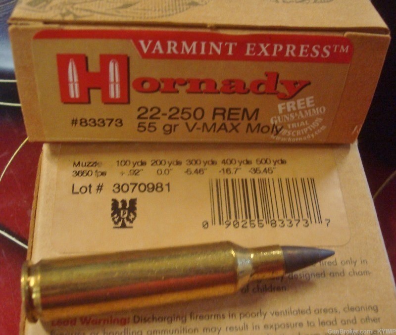 200 Hornady 22-250 V-MAX MOLY 55 gr Varmint Express NEW ammunition 83373-img-0