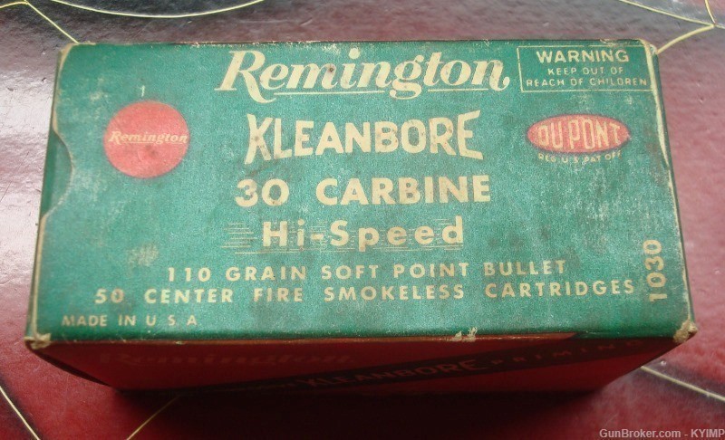 50 Vintage Remington 30 Carbine KLEANBORE cartridges box & ammo 1030-img-0