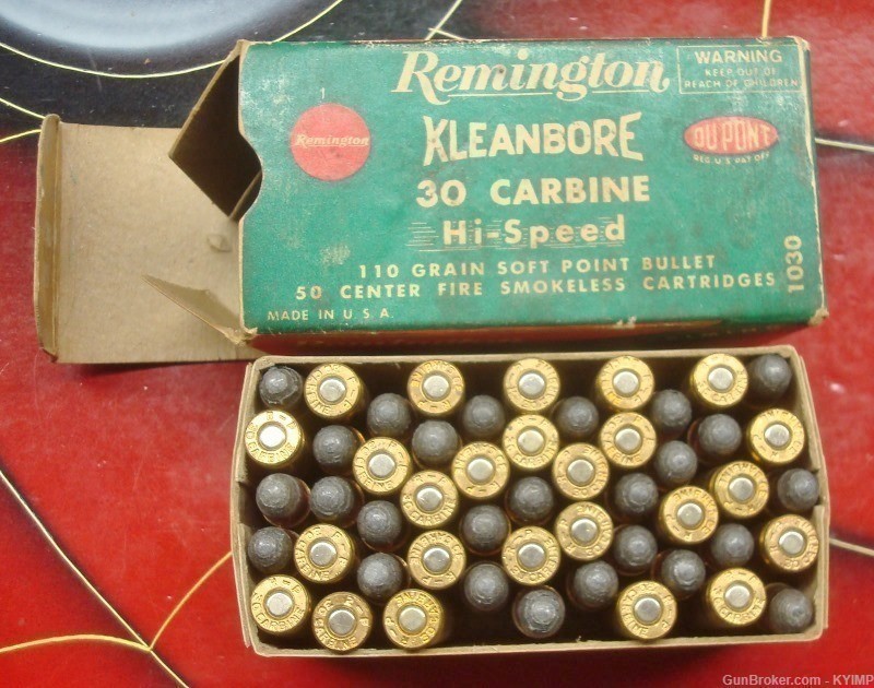 50 Vintage Remington 30 Carbine KLEANBORE cartridges box & ammo 1030-img-1