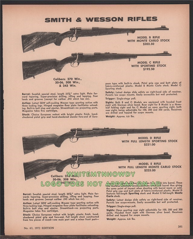 1971 SMITH & WESSON S&W Model B, C, D, E Rifle AD-img-0