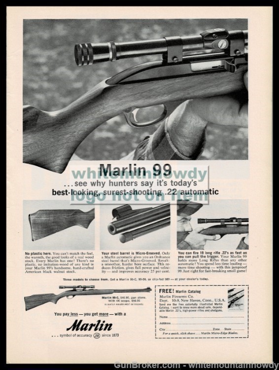 1963 MARLIN 99 .22 Automatic Rifle PRINT AD Advertising>>-img-0