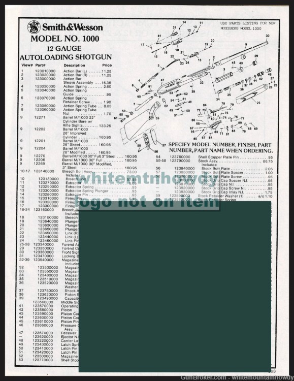 SMITH & WESSON Model 1000 12 gauge Autoloading Shotgun Parts List-img-0
