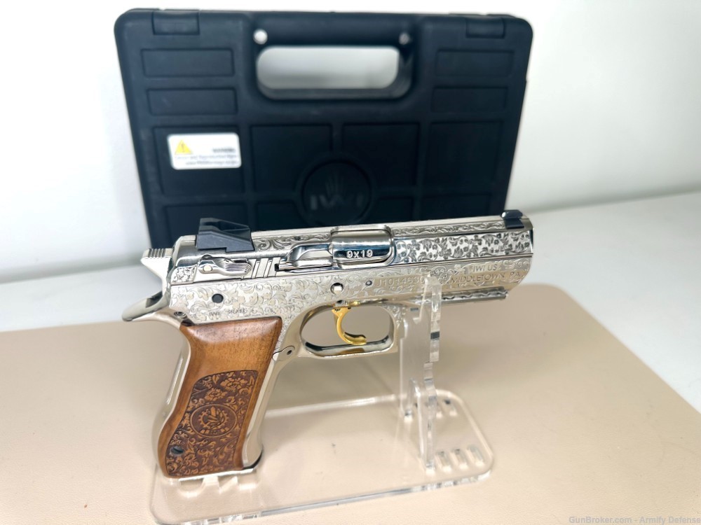 RARE: Engraved "Baby Deagle" IWI Jericho 941 Nickel & 24K GOLD Trigger -img-0