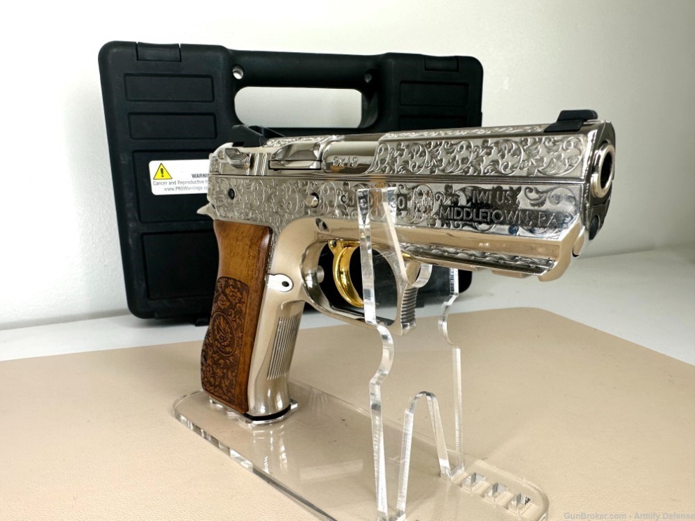 RARE: Engraved "Baby Deagle" IWI Jericho 941 Nickel & 24K GOLD Trigger -img-2