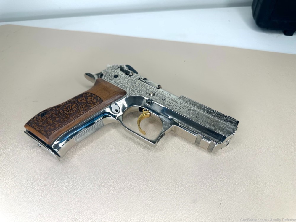 RARE: Engraved "Baby Deagle" IWI Jericho 941 Nickel & 24K GOLD Trigger -img-9