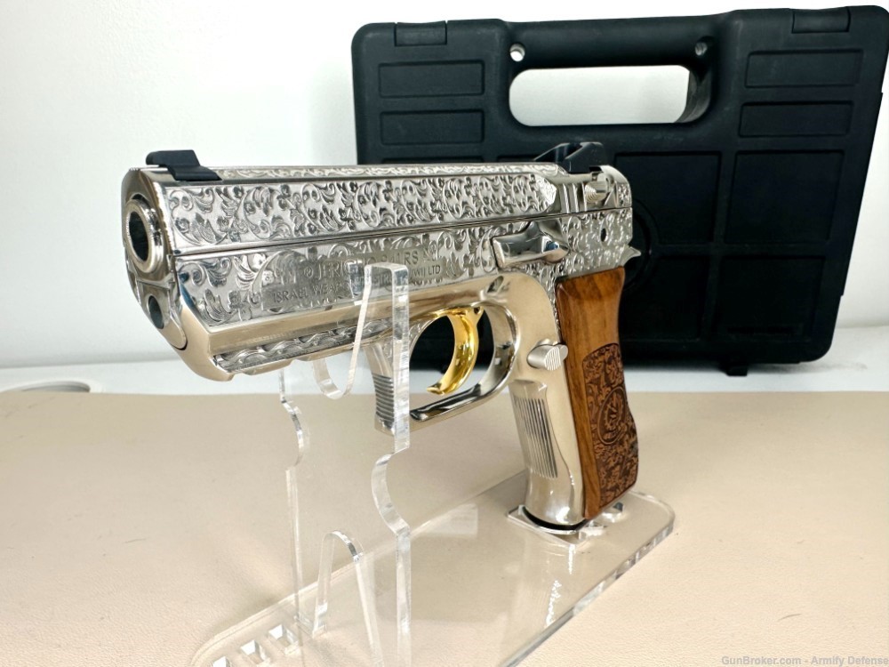 RARE: Engraved "Baby Deagle" IWI Jericho 941 Nickel & 24K GOLD Trigger -img-3