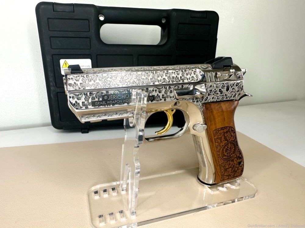 RARE: Engraved "Baby Deagle" IWI Jericho 941 Nickel & 24K GOLD Trigger -img-1