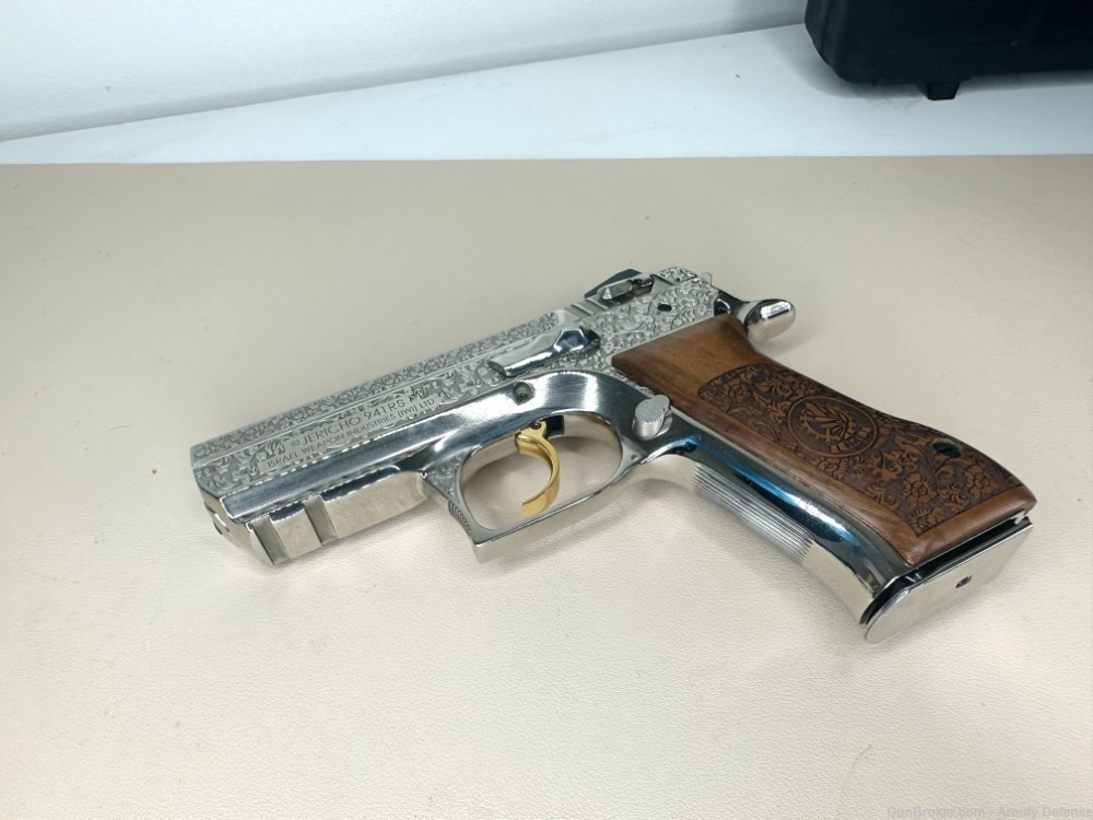 RARE: Engraved "Baby Deagle" IWI Jericho 941 Nickel & 24K GOLD Trigger -img-10