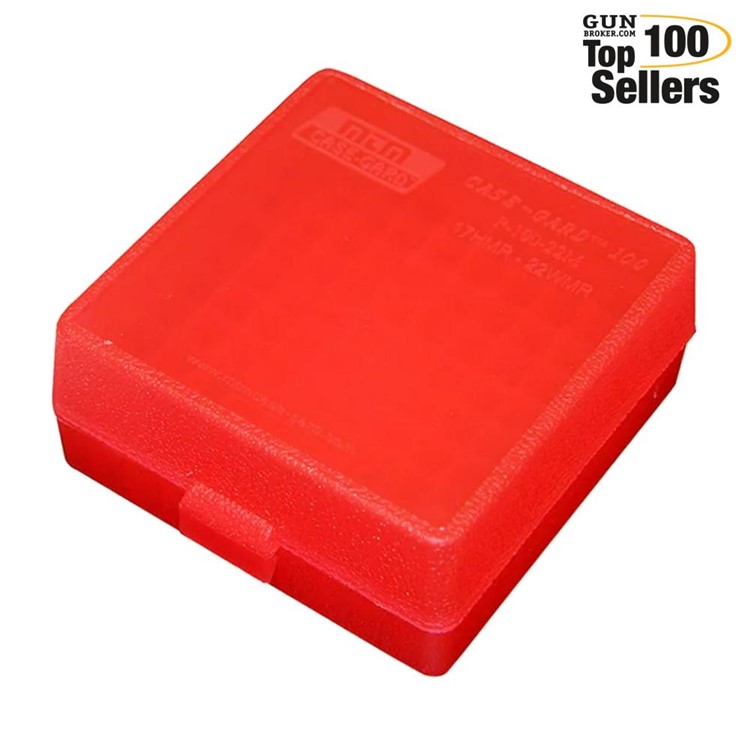MTM Flip-Top For 22 Mag - 17 HMR 100 Round Clear Red Ammo Box P-100-22M-29-img-0
