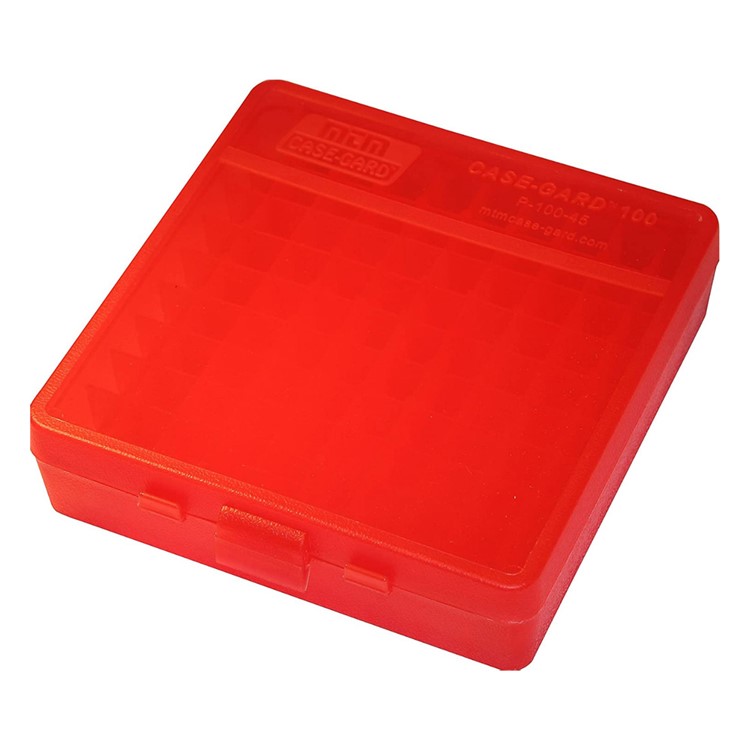 MTM Flip-Top 40 10mm 45 ACP 100 Round Clear Red Ammo Box (P-100-45-29)-img-1