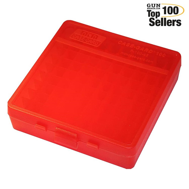 MTM Flip-Top 40 10mm 45 ACP 100 Round Clear Red Ammo Box (P-100-45-29)-img-0