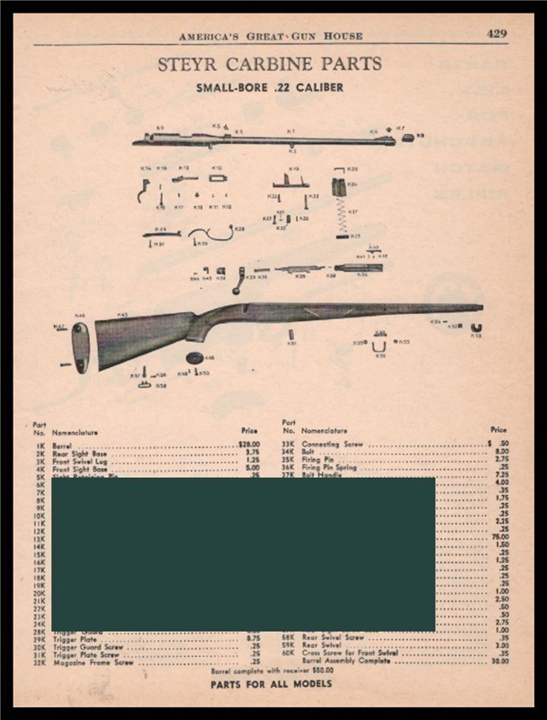1961 STEYR Small Bore .22 Carbine Parts List AD-img-0