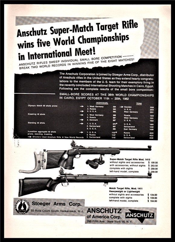 1963 ANSCHUTZ 1411 and 1413 Match Target PRINT AD-img-0