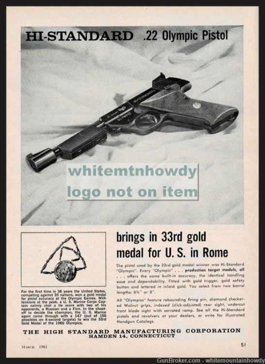 1961 HI-STANDARD.22 Olympic Pistol PRINT AD-img-0