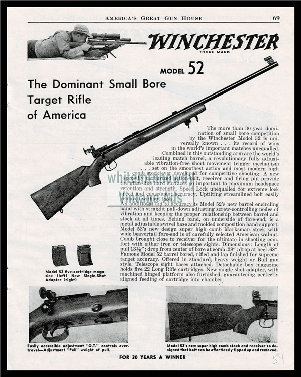 1954 WINCHESTE$R Model 52 Small Bore Target Rifle Vintage PRINT AD-img-0