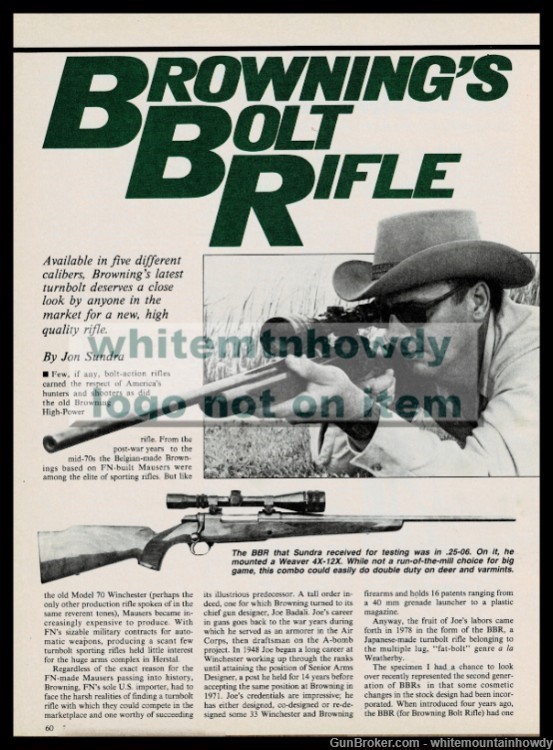 1982 BROWNING BBR Bolt Action Rifle 5-page Evaluation Article-img-0