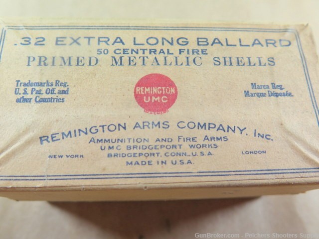 Vintage Rare Full Box of 50 Remington UMC .32 Extra Long Ballard Primed -img-1