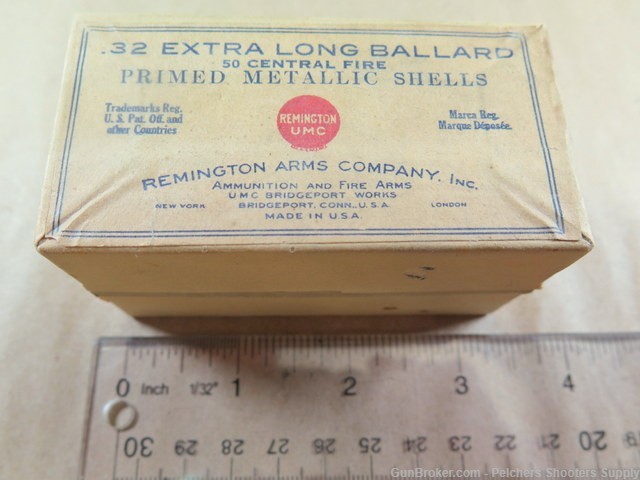 Vintage Rare Full Box of 50 Remington UMC .32 Extra Long Ballard Primed -img-0