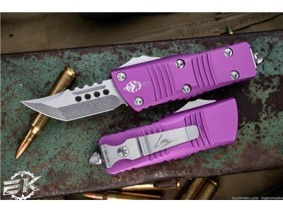 MICROTECH TROODON MINI HELLHOUND OTF AUTOMATIC KNIFE VIOLET 1.9" STONEWASH