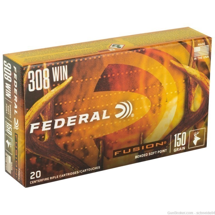 Federal Fusion 308 Winchester Ammo 150 Grain Spitzer Boat Tail 200 Rounds-img-0