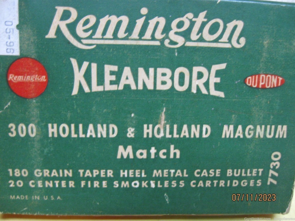 Rare 300 H&H Magnum MATCH Ammo Kleanbore Box # 7730 180 gr Taper Heel MC-img-1