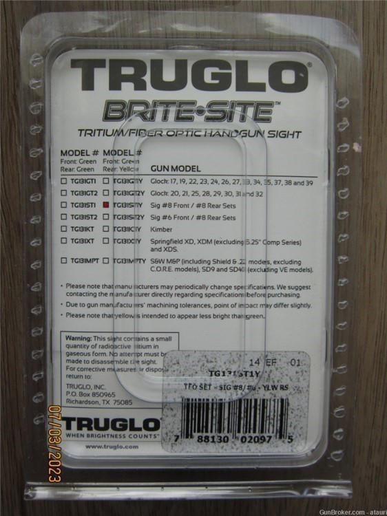 TruGlo Brite Site Tritium Fiber Optic Sig Sauer #8 Front & #8 Rear Sights-img-1