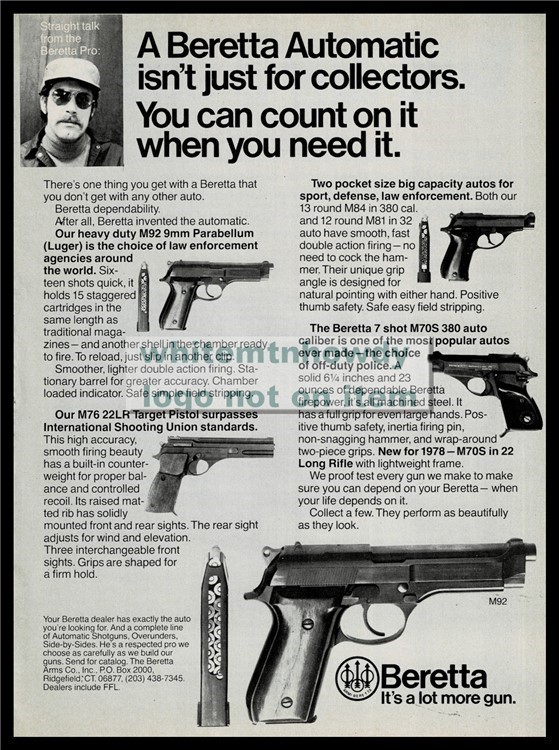 1980 BERETTA Automatic Pistol shown w/ M92 M76 M70S PRINT AD-img-0