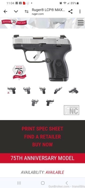 RUGER LCP MAX 380 75 ANNIVERSARY EDTION- PRICE DROP-img-7