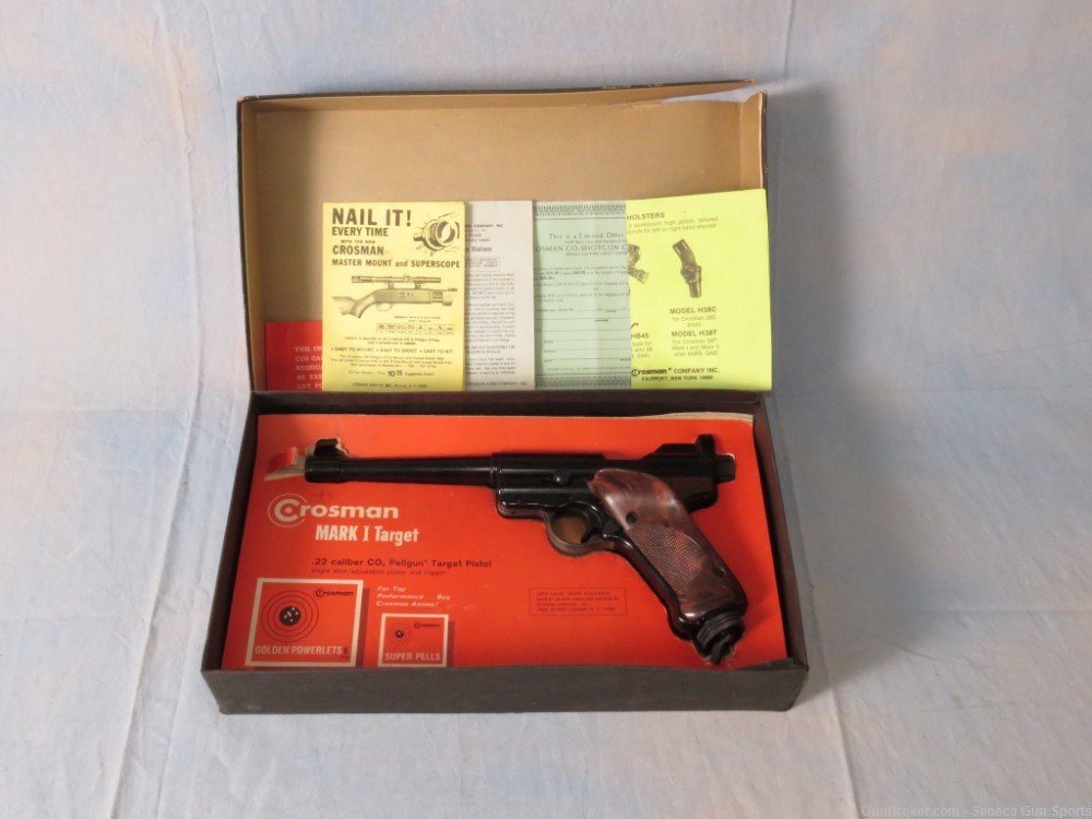 Crosman Mark I Target Air Pistol w/ Box & Papers * Vintage Pellet Gun 1-img-0